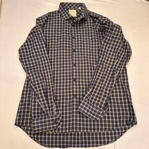 Billy Reid Shirt Mens XL Blue Gray Plaid Standard Cut Preppy Academia Career